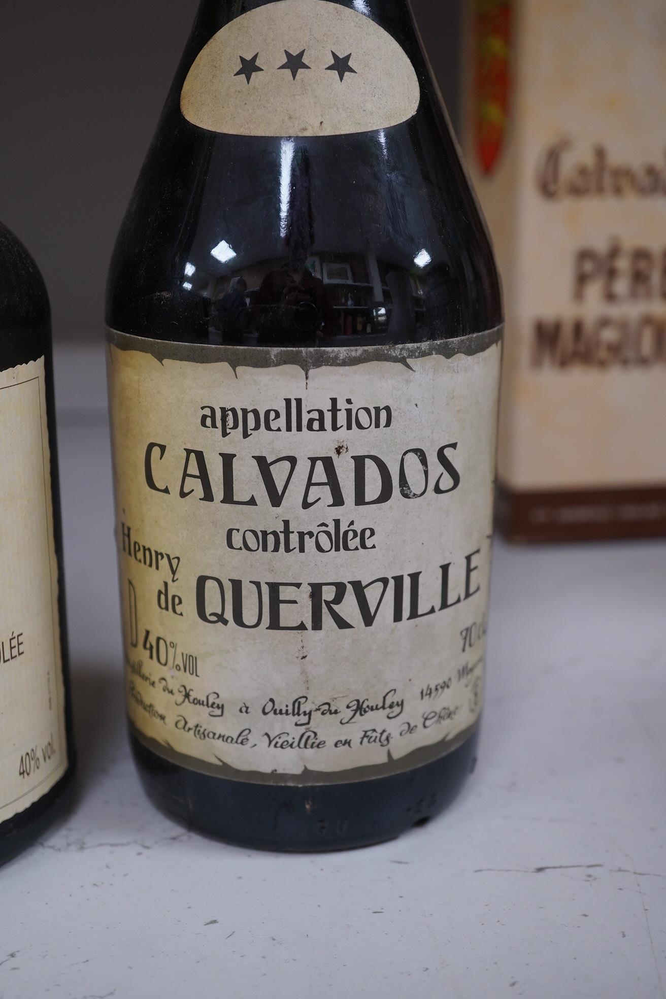 Five various bottles of Calvados, including a boxed Paul Magloire and boxed Busnel. Condition - unknown storage